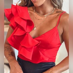 NWOT Red Ruffle Bodysuit
